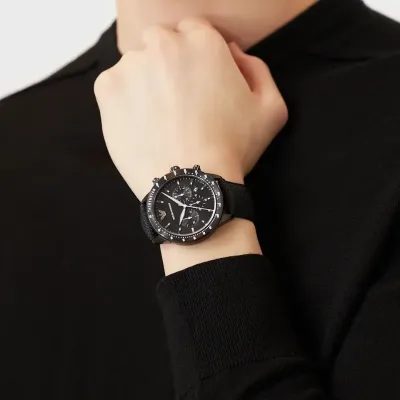 Emporio Armani Mario Chronograph Quartz Black Dial Nylon Strap Watch 